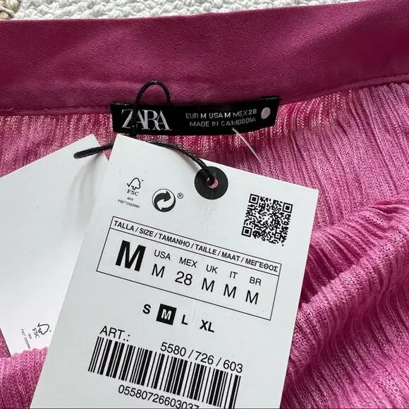 ZARA Pink Pleated Long Side Slits Sleeveless Tunic Top Women’s Size Medium NWT - Picture 9 of 12